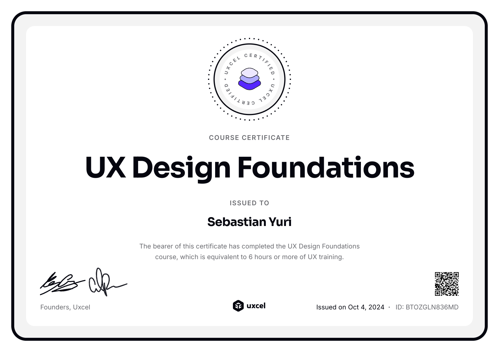 Sebastian Yuri's certificate